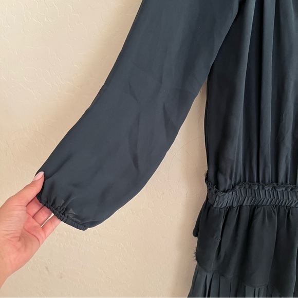LOVESHACKFANCY navy blue mini silk dress raw hem - Picture 6 of 11